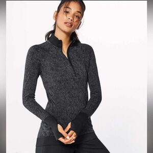 Lululemon Charcoal Gray Speckled Half Zip Pullover Thumbholes Size 6